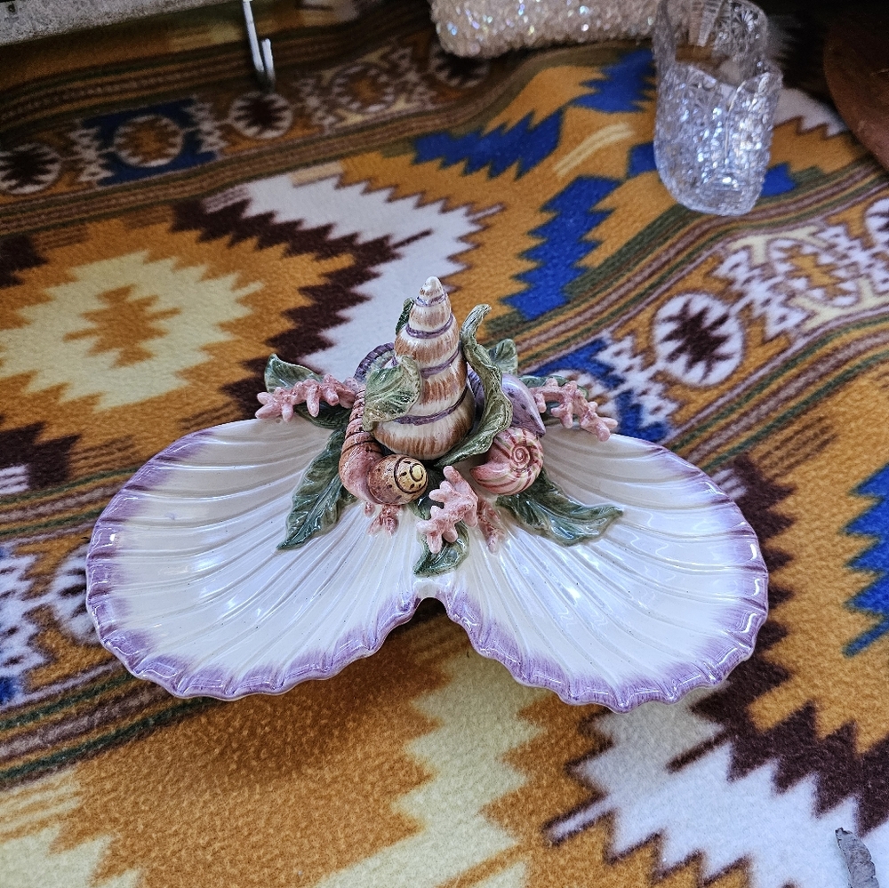Fitz & Floyd Oceana Double Dish Nautical Beach Seashells